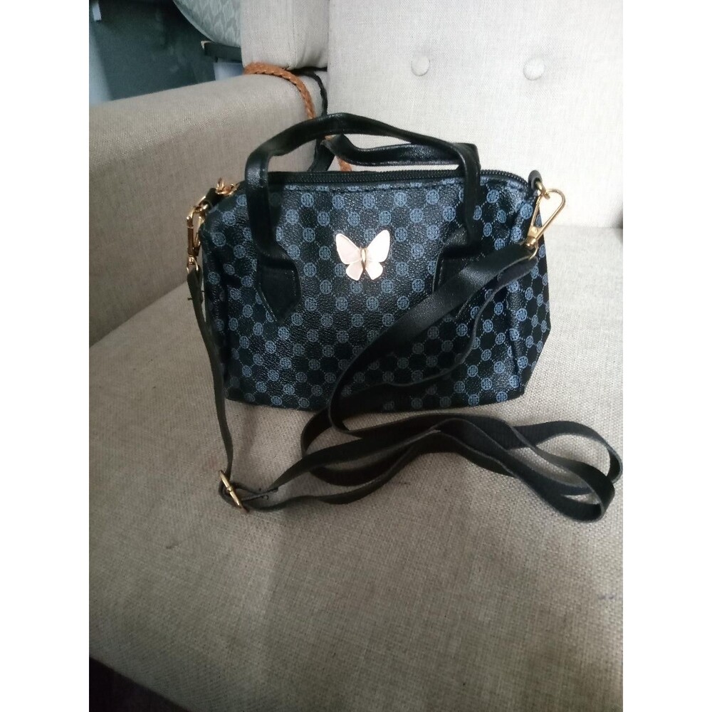 Women's Blue Small Butterfly Handbag With Long Strap